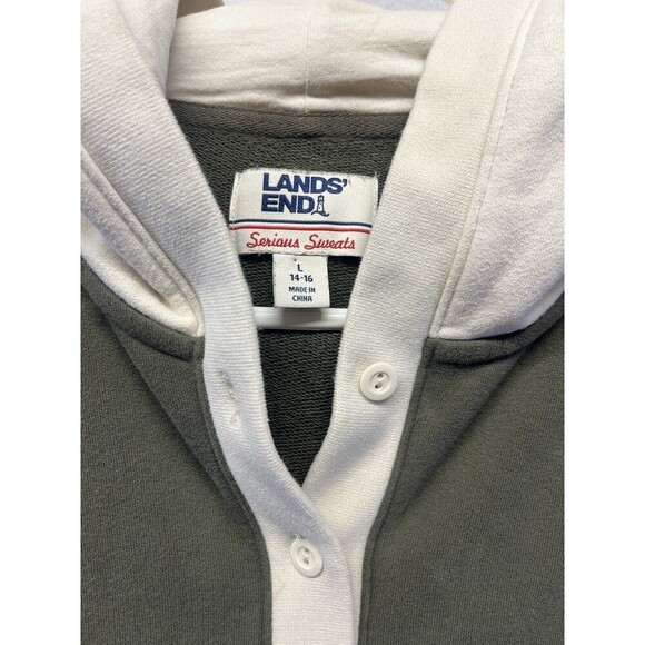 Lands’ End Serious Sweats Color Block Hooded Sweatshirt size L 14-16 Green - Picture 2 of 5
